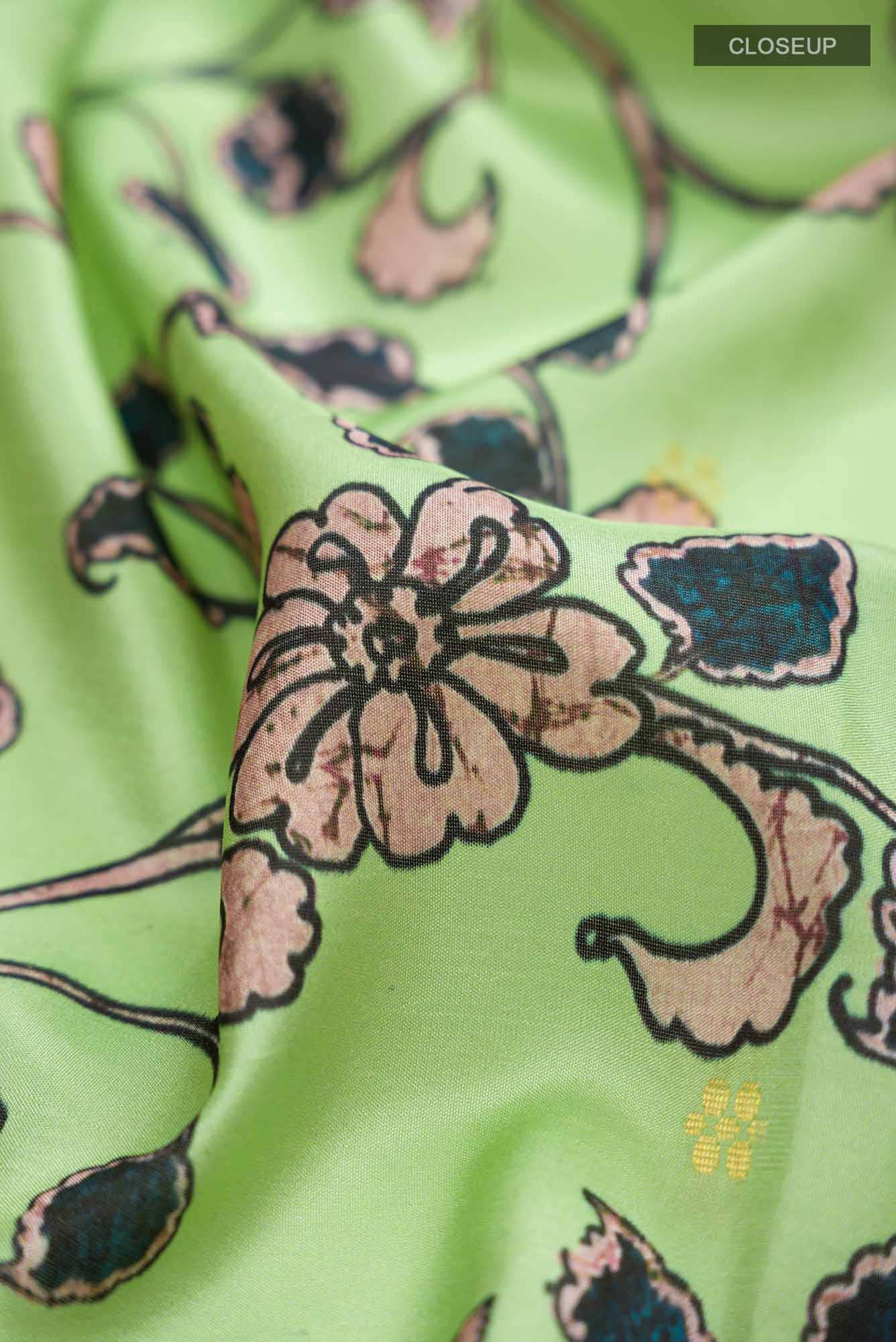 Green Printed Silk Saree