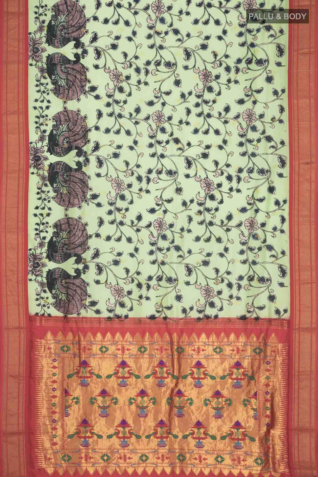 Green Printed Silk Saree