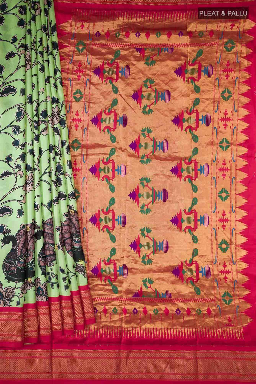 Green Printed Silk Saree