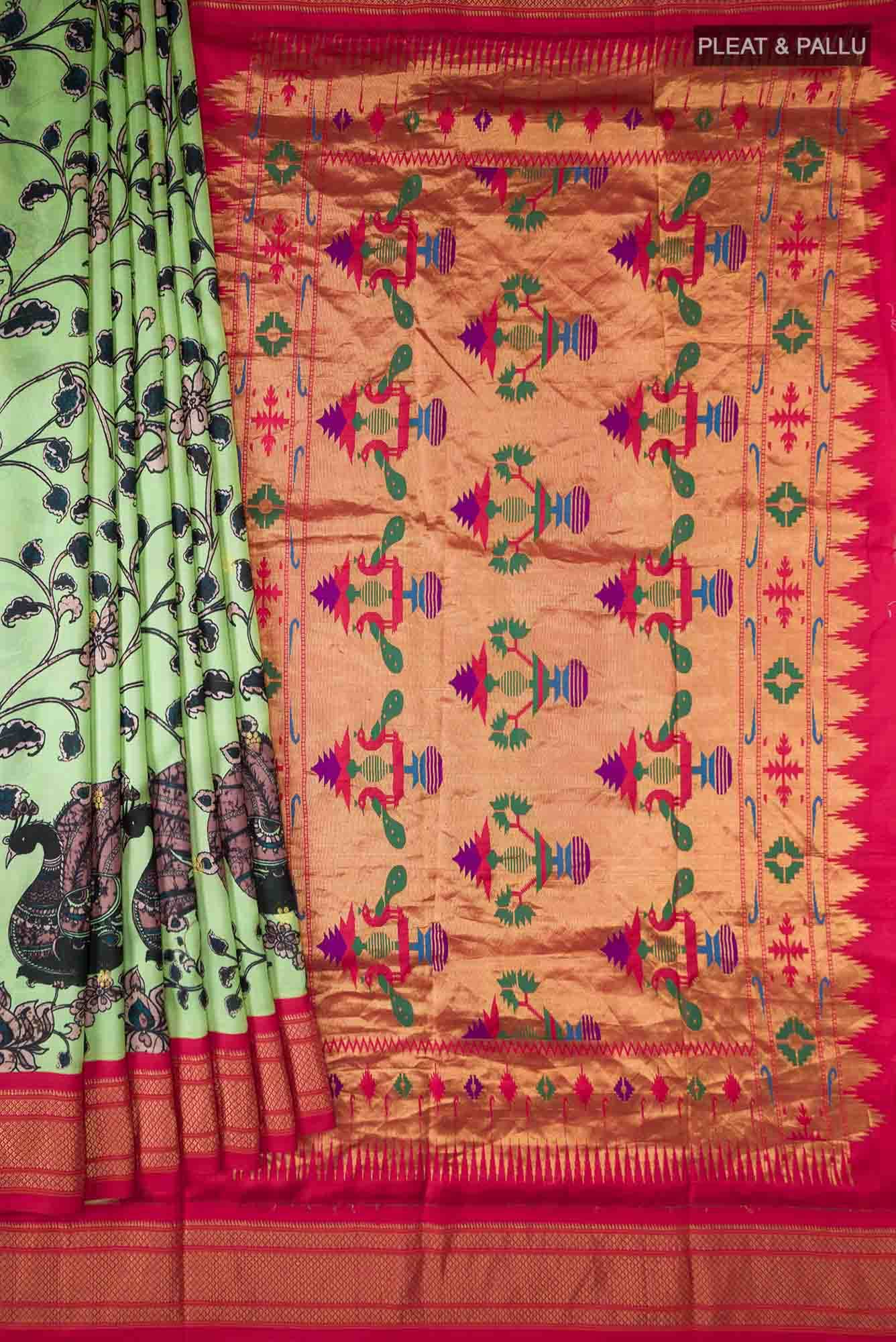 Green Printed Silk Saree