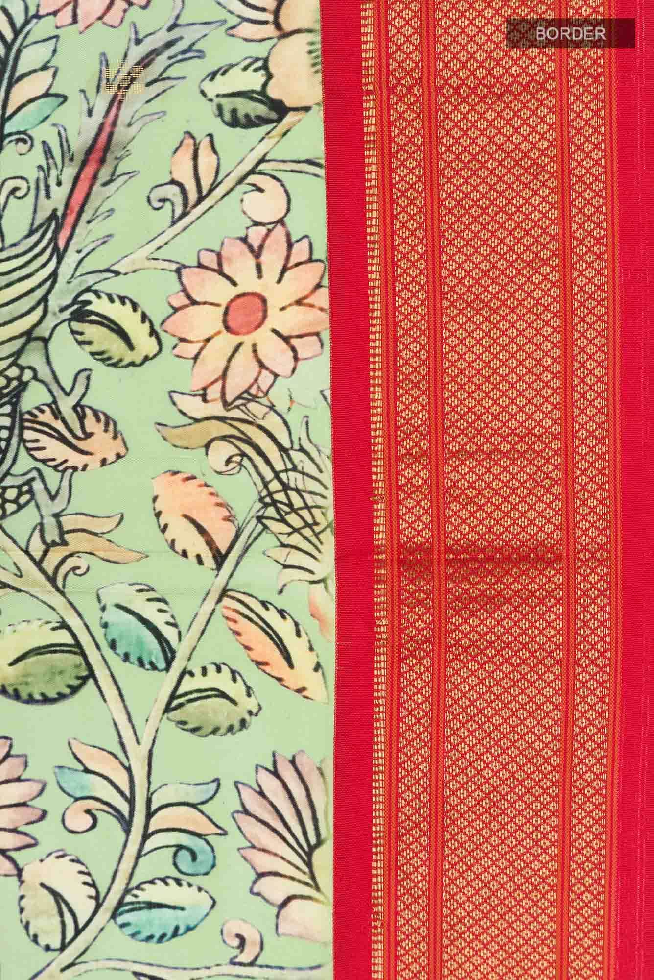 Green Printed Silk Saree