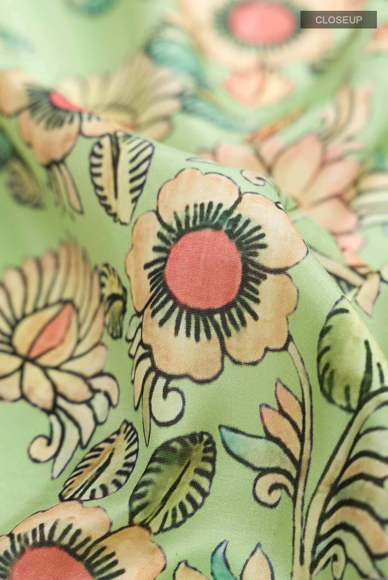 Green Printed Silk Saree