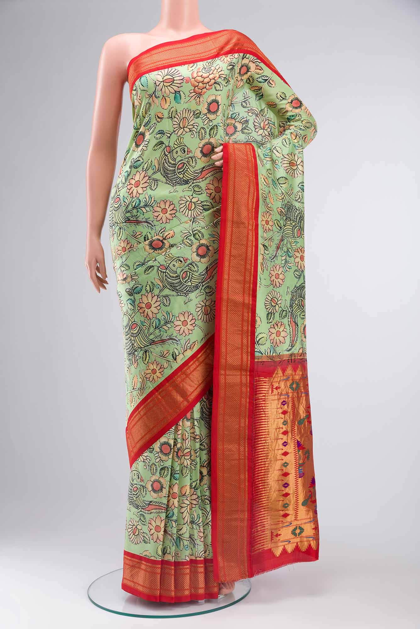 Green Printed Silk Saree