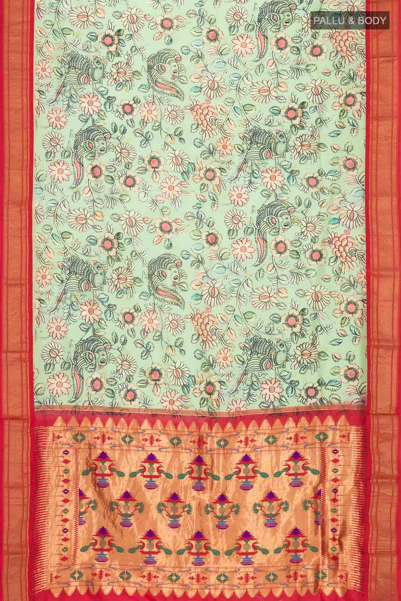 Green Printed Silk Saree