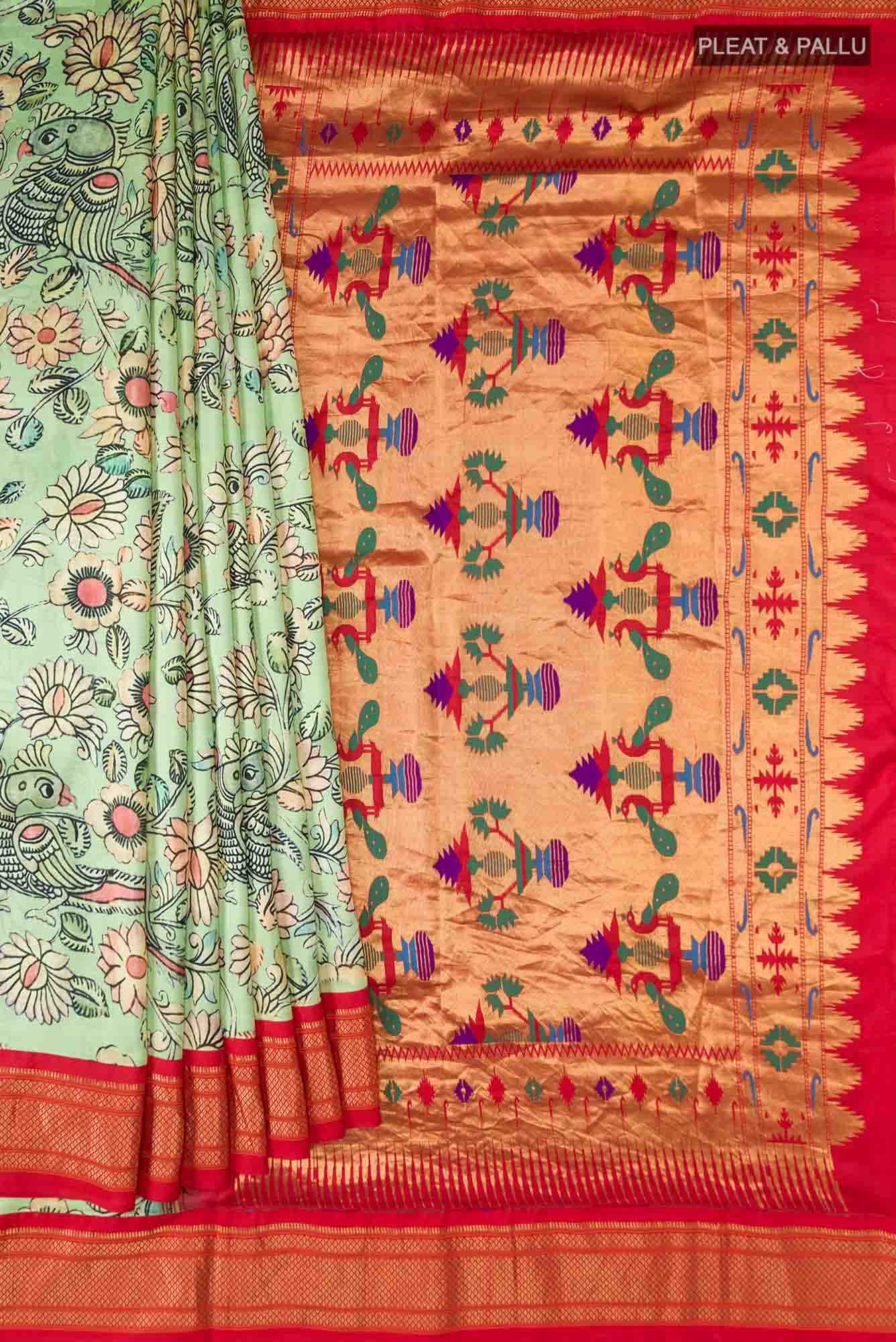 Green Printed Silk Saree