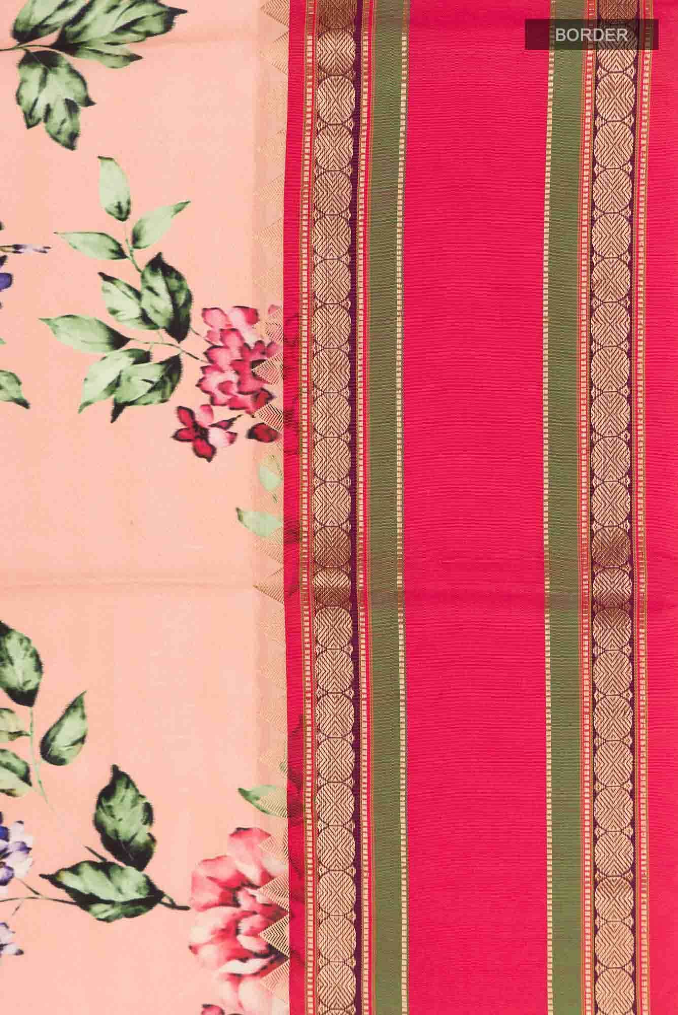 Peach Printed Silk Saree