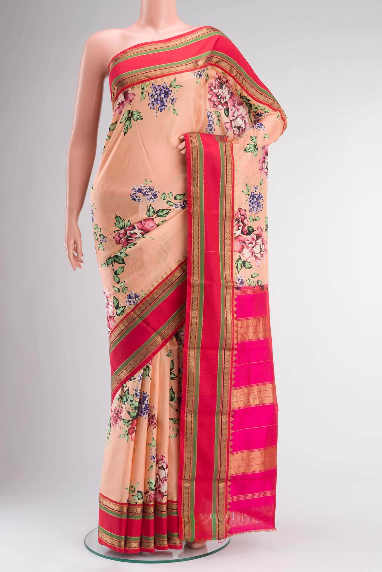 Peach Printed Silk Saree