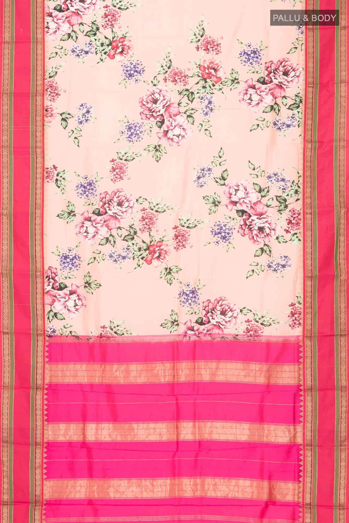 Peach Printed Silk Saree