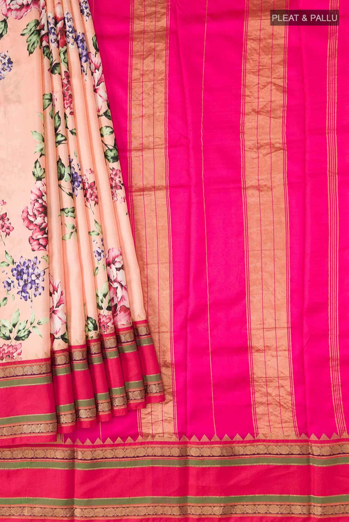 Peach Printed Silk Saree