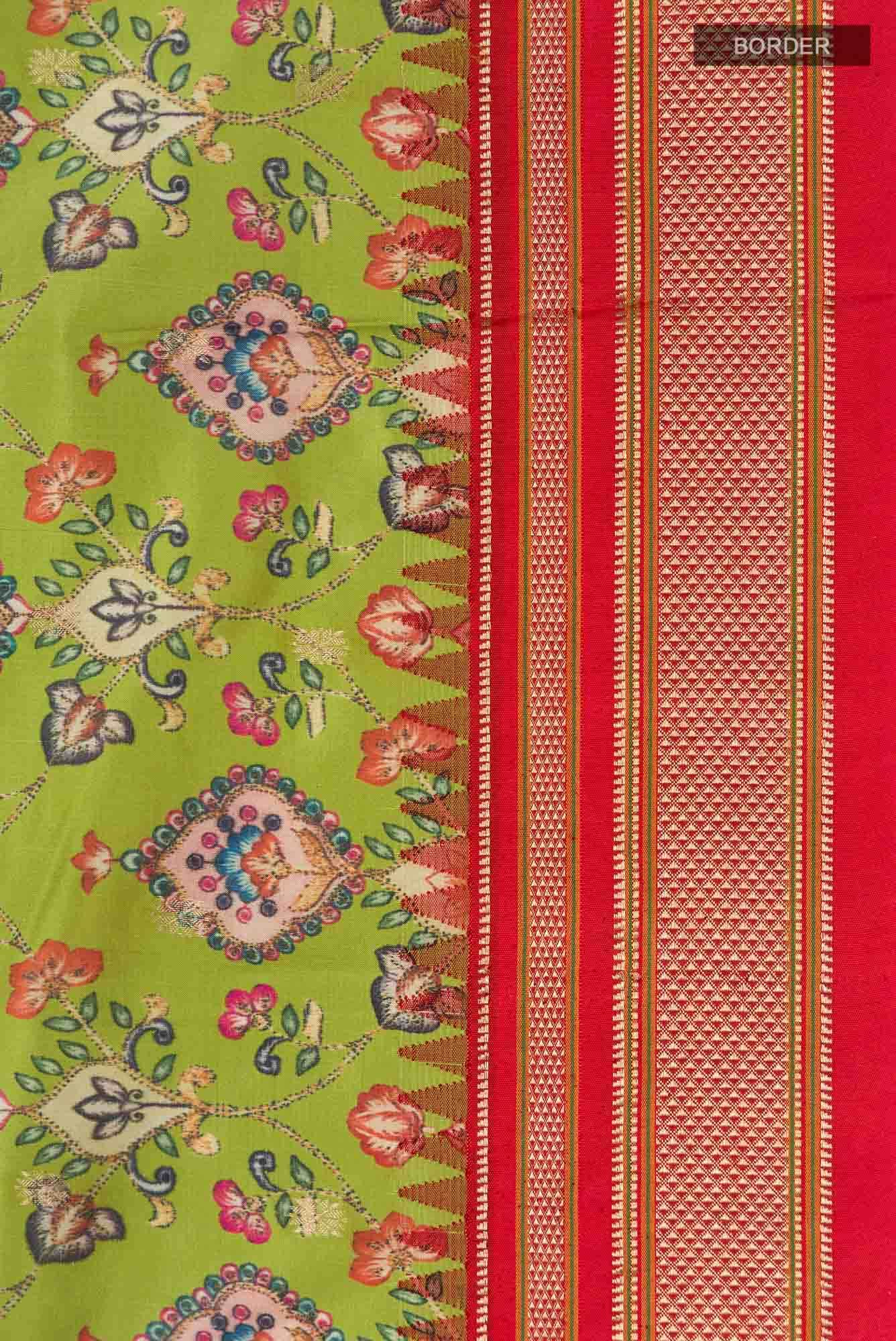 Green Printed Silk Saree