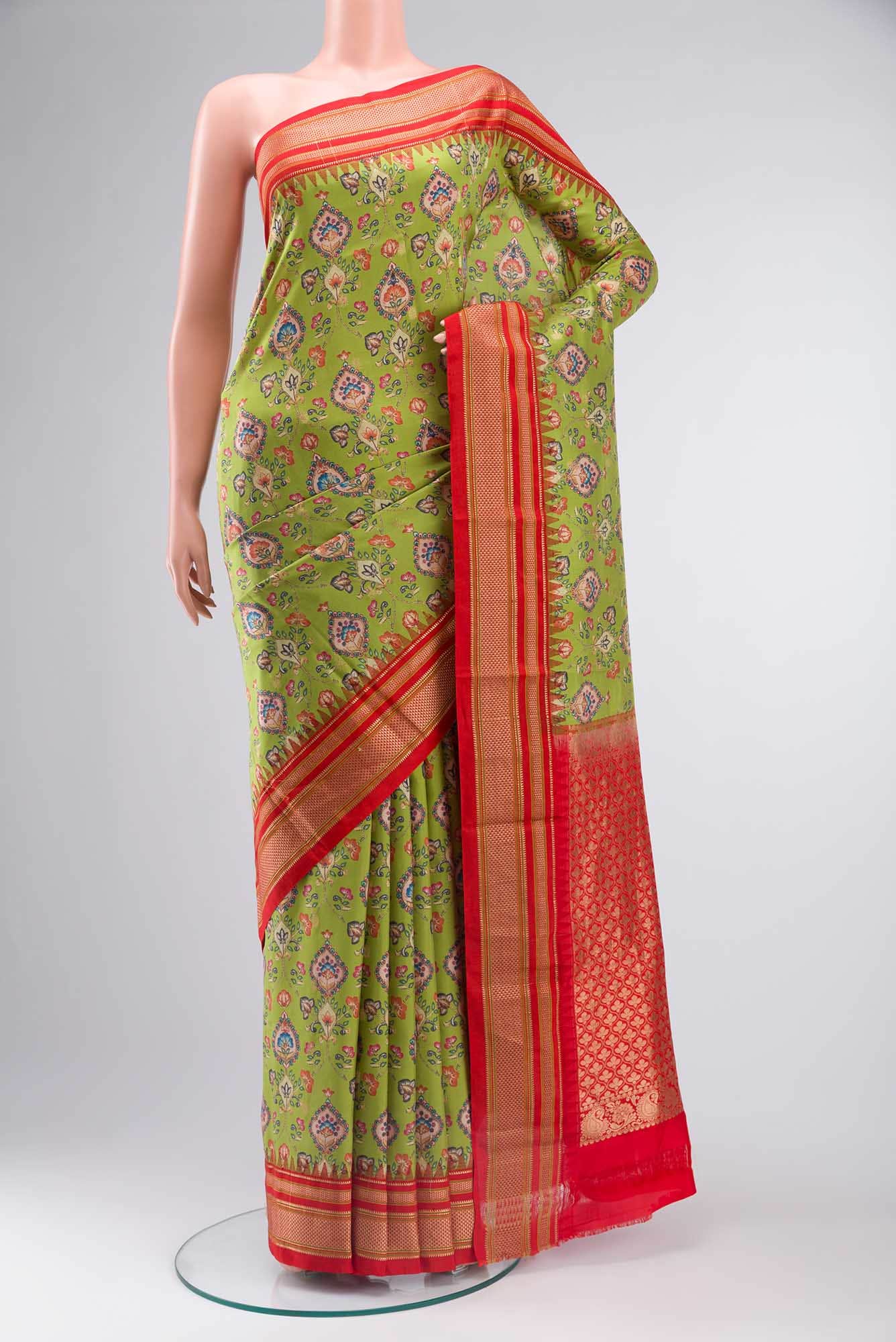 Green Printed Silk Saree