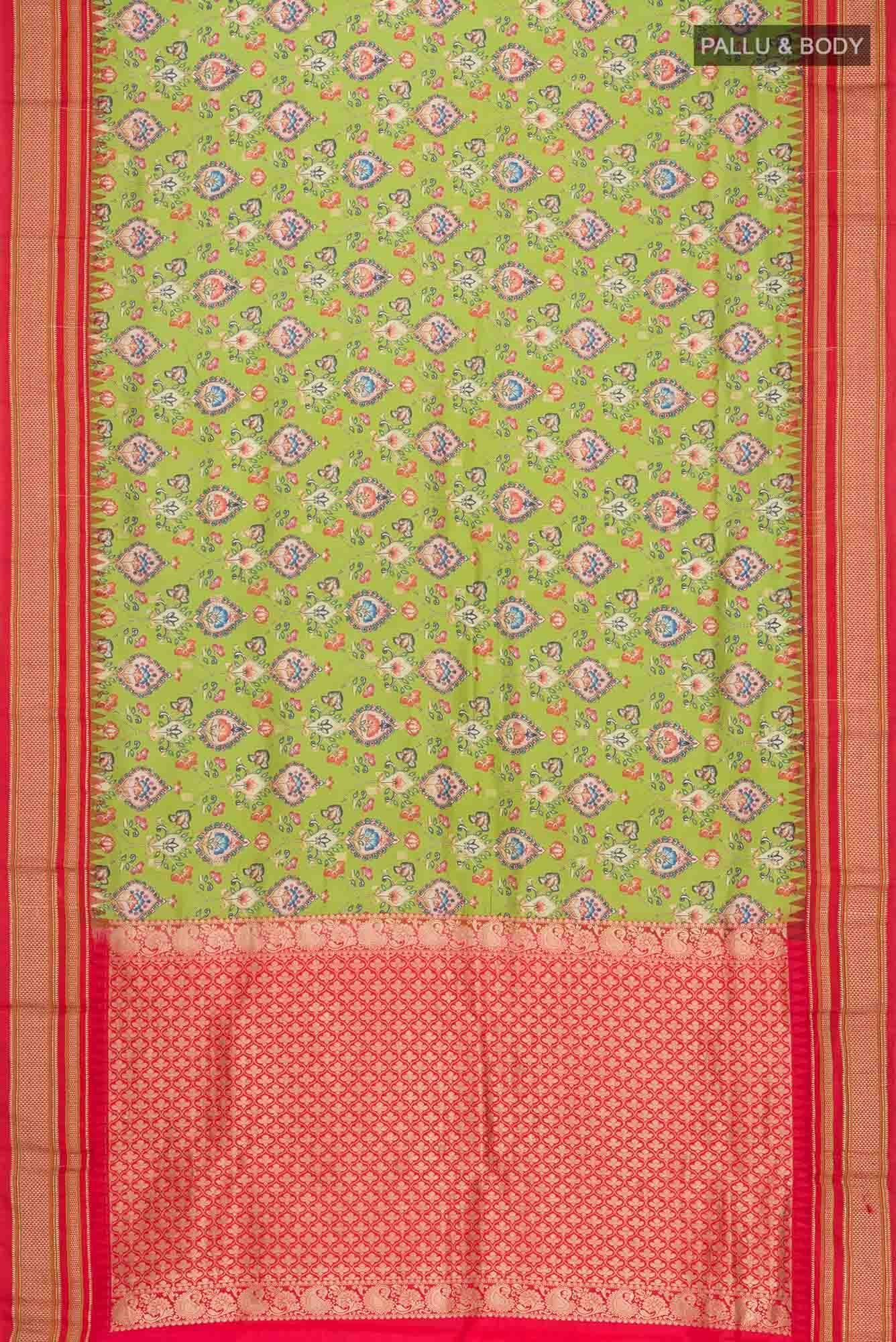 Green Printed Silk Saree