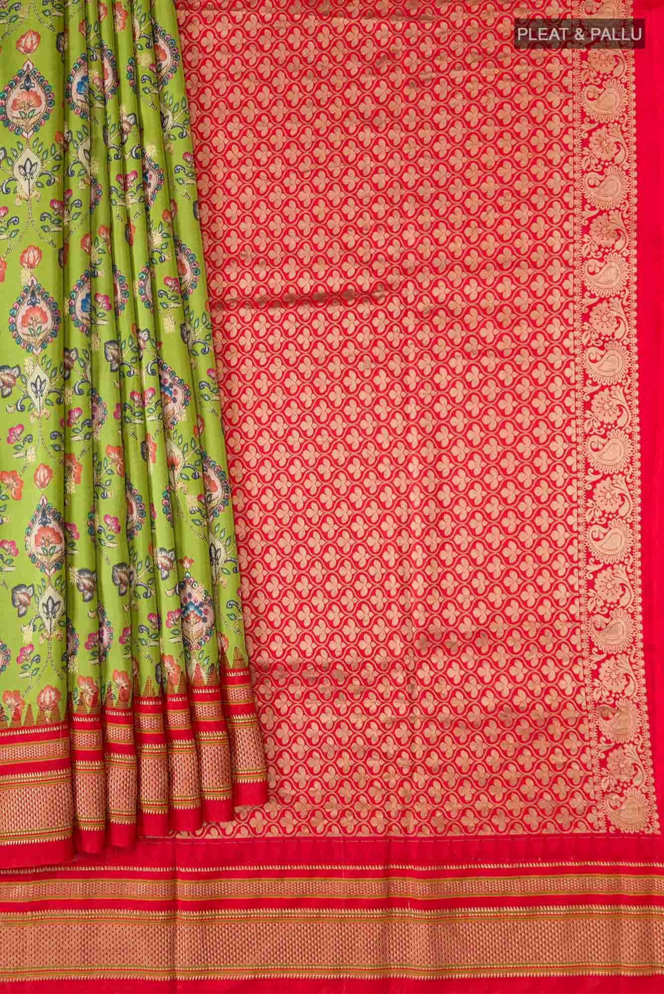 Green Printed Silk Saree