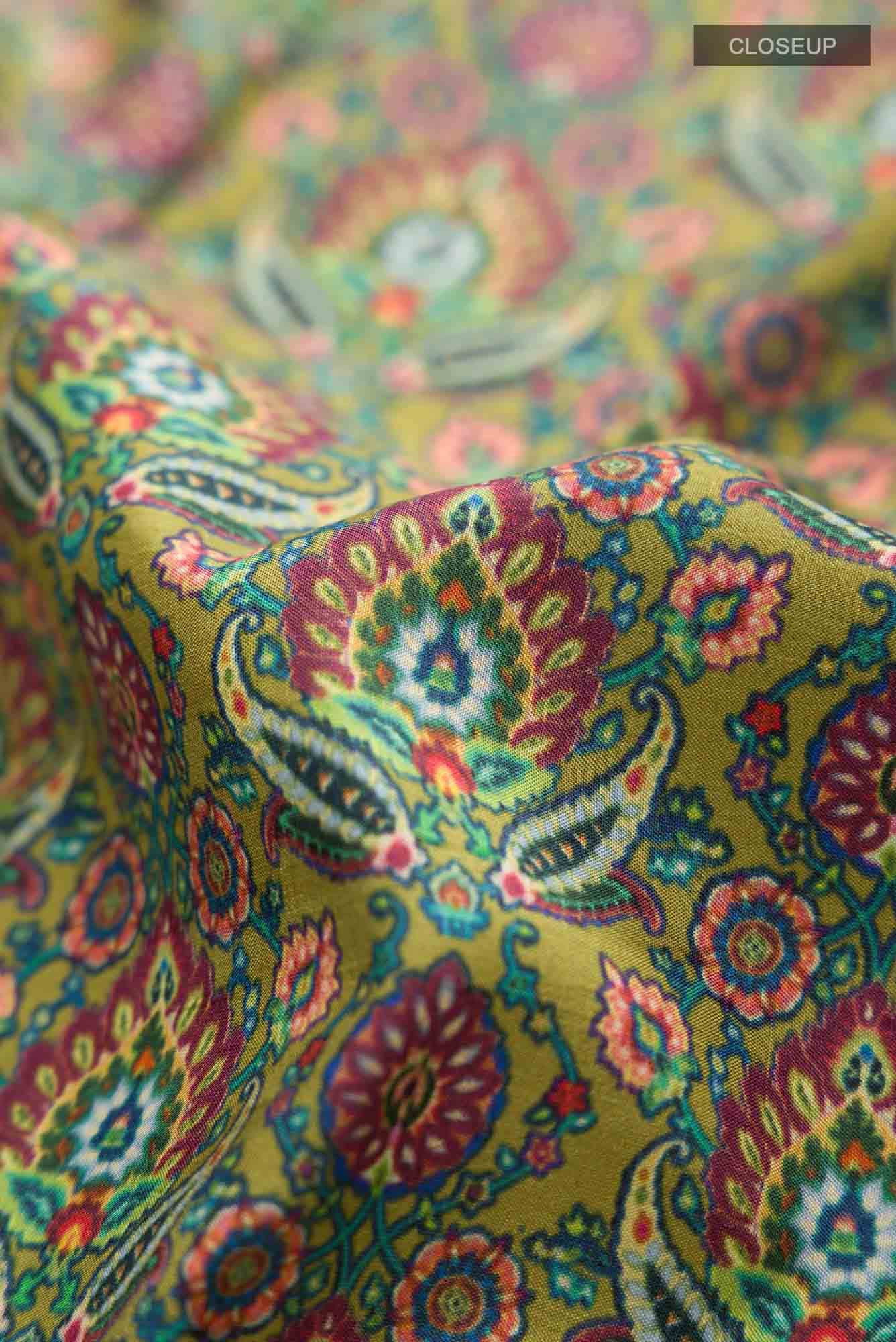 Green Printed Silk Saree