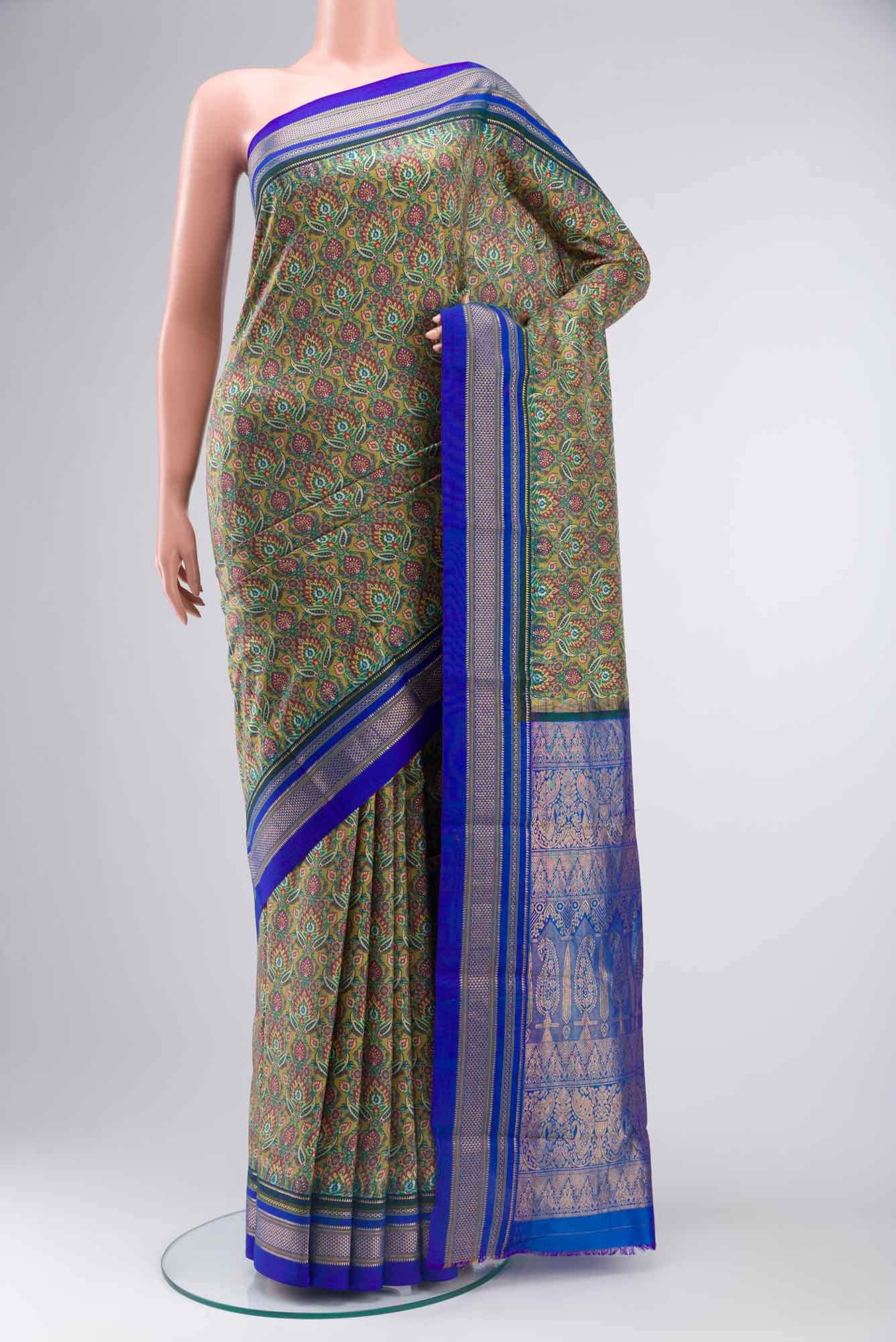 Green Printed Silk Saree