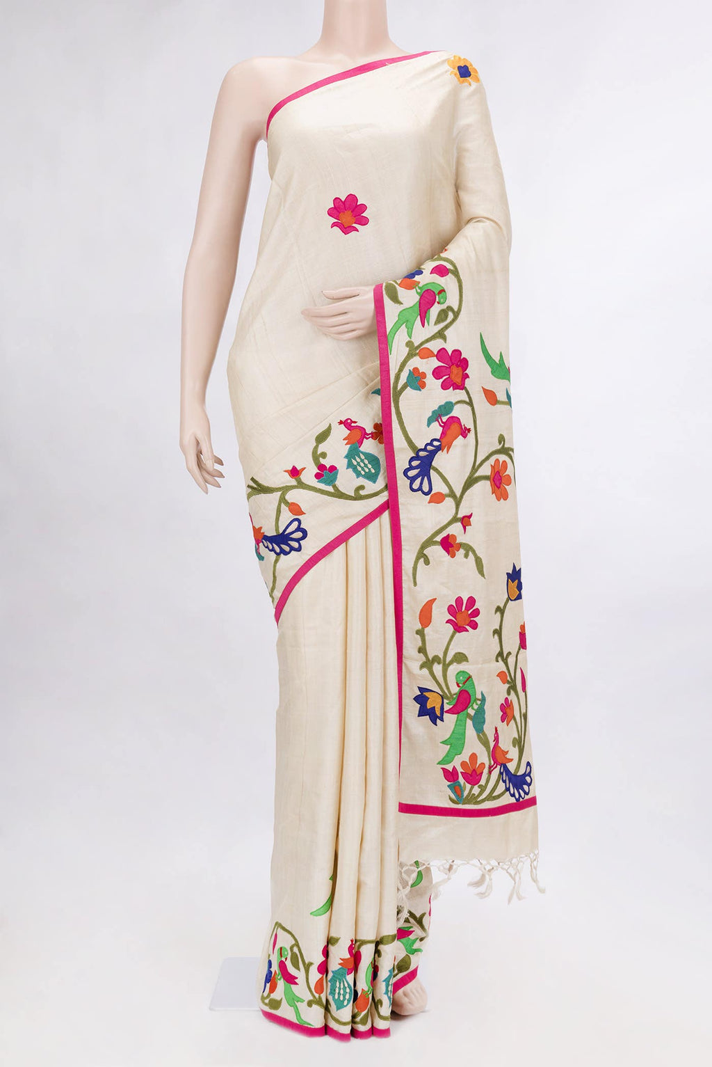 Beige Dual Tone Tussar Silk Saree