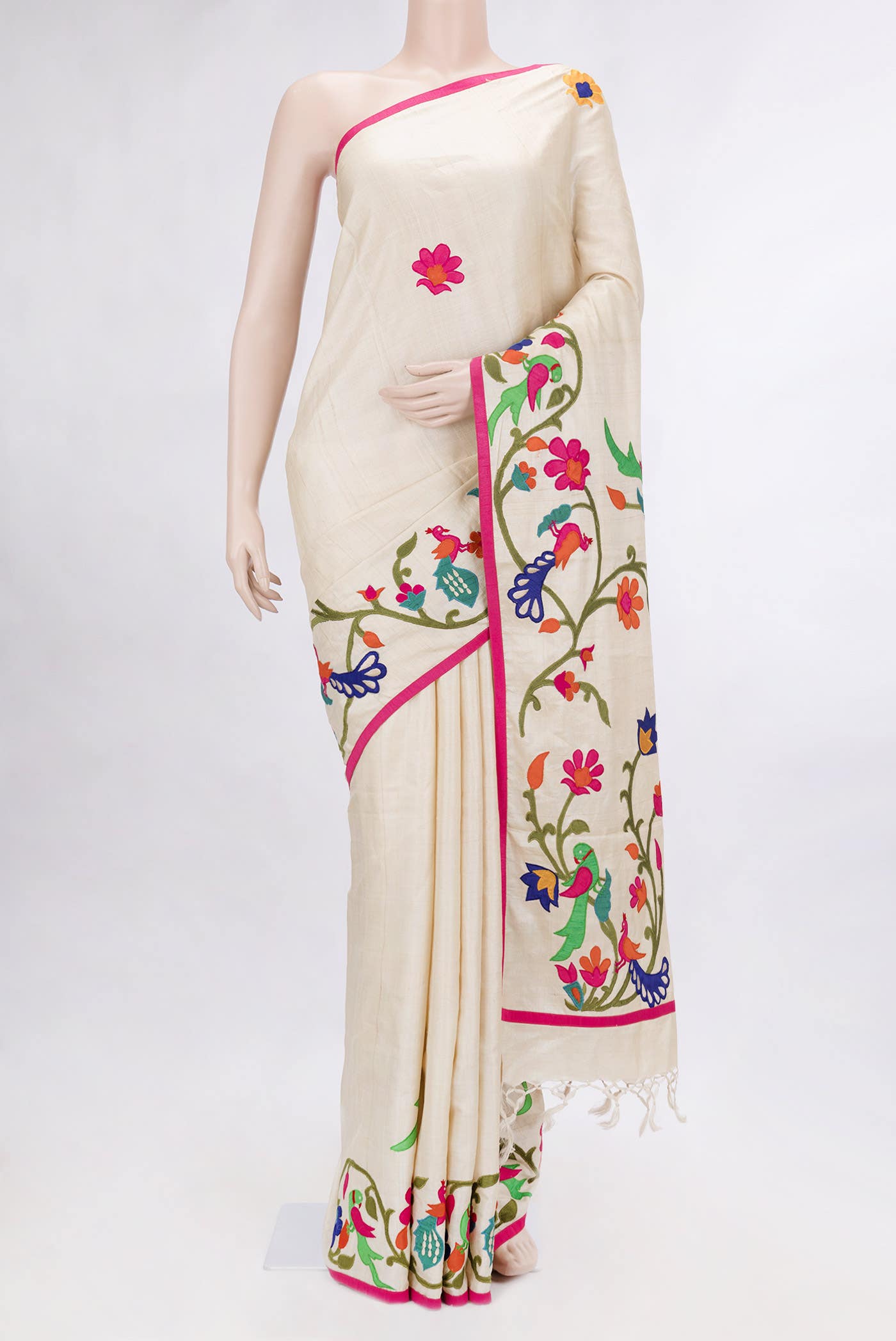 Beige Dual Tone Tussar Silk Saree