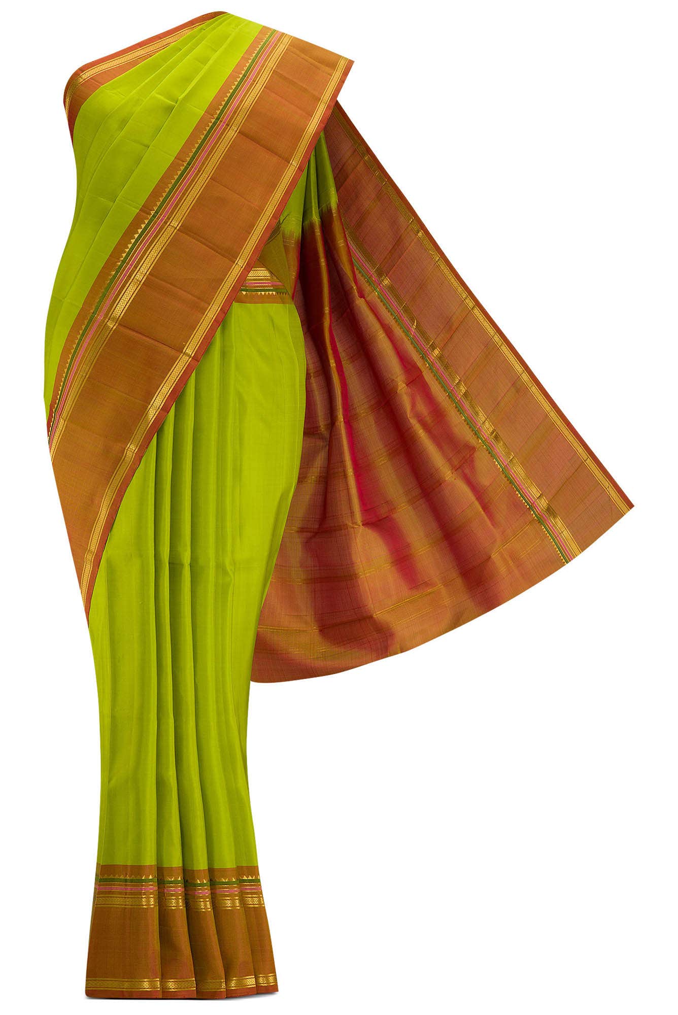 Parrot Green Dual Tone Kanchipuram Silk Saree