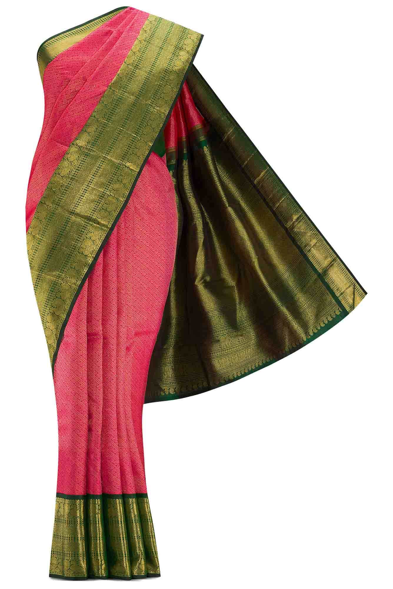 Pure Silk Pure Zari Pink Dual Tone Kanchipuram Saree