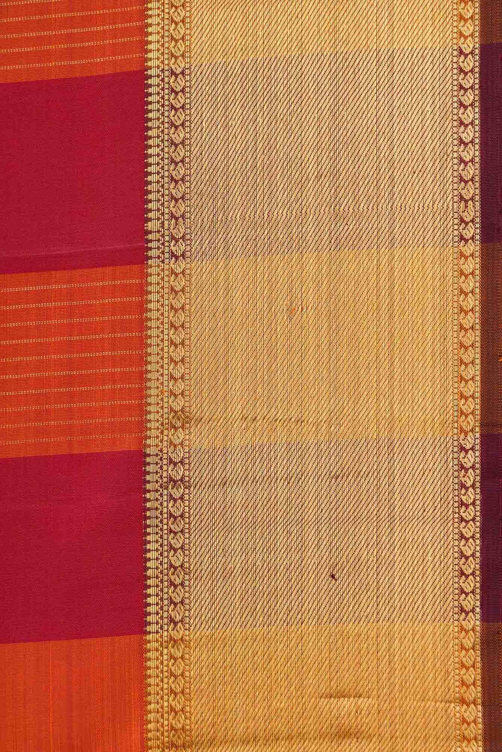 Pure Silk Pure Zari Maroon and Orange Dual Tone Kanchipuram Saree