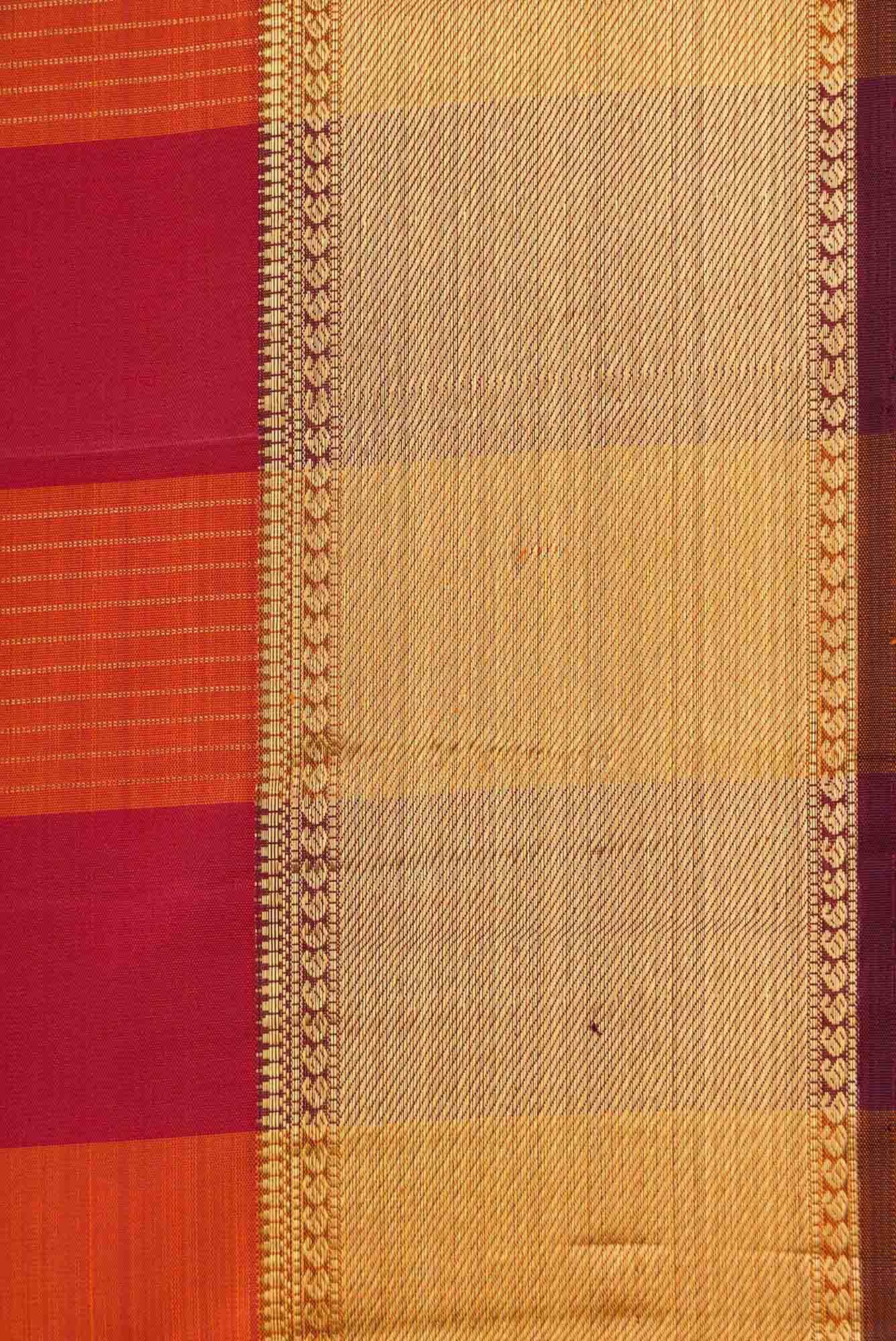 Pure Silk Pure Zari Maroon and Orange Dual Tone Kanchipuram Saree