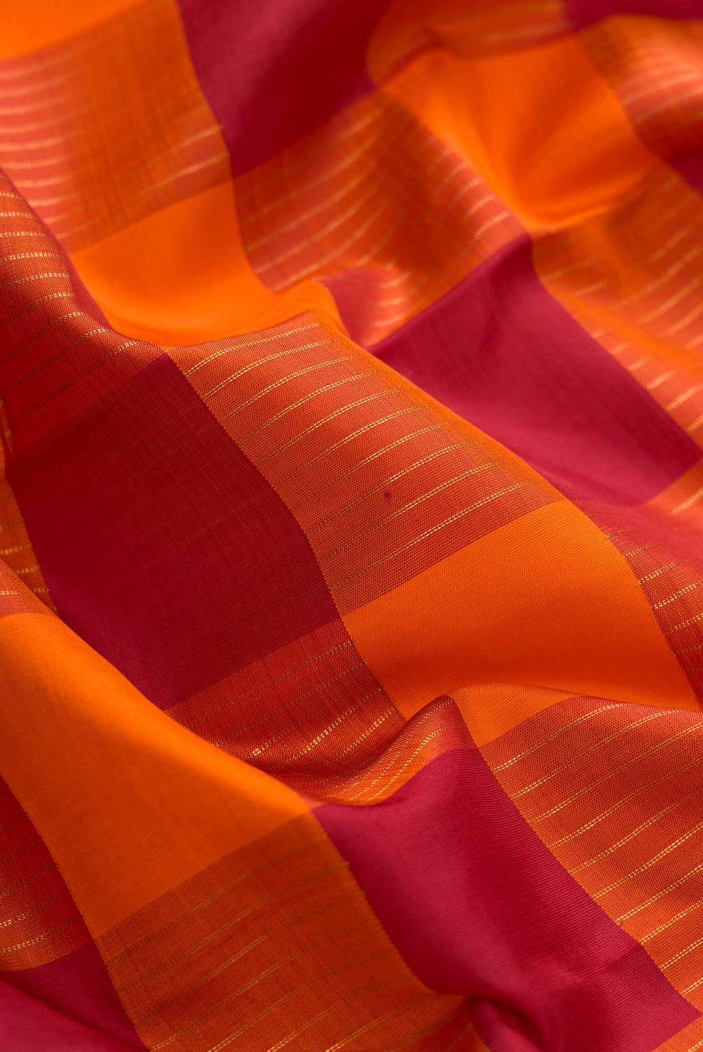 Pure Silk Pure Zari Maroon and Orange Dual Tone Kanchipuram Saree