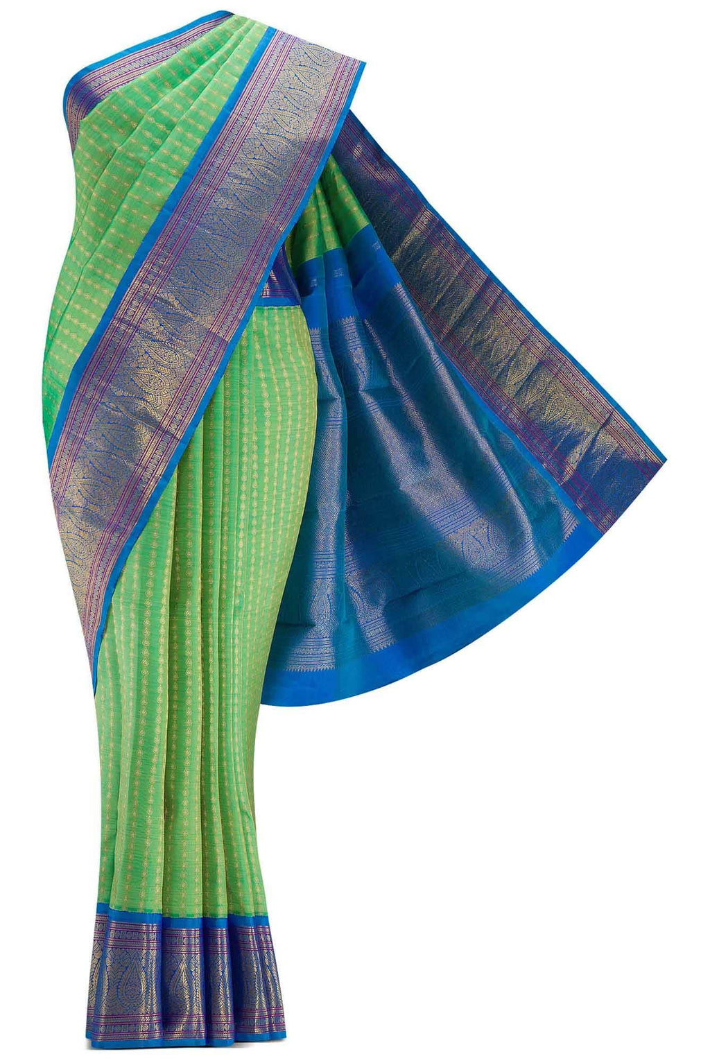Pure Silk Pure Zari Sea Green Dual Tone Kanchipuram Saree