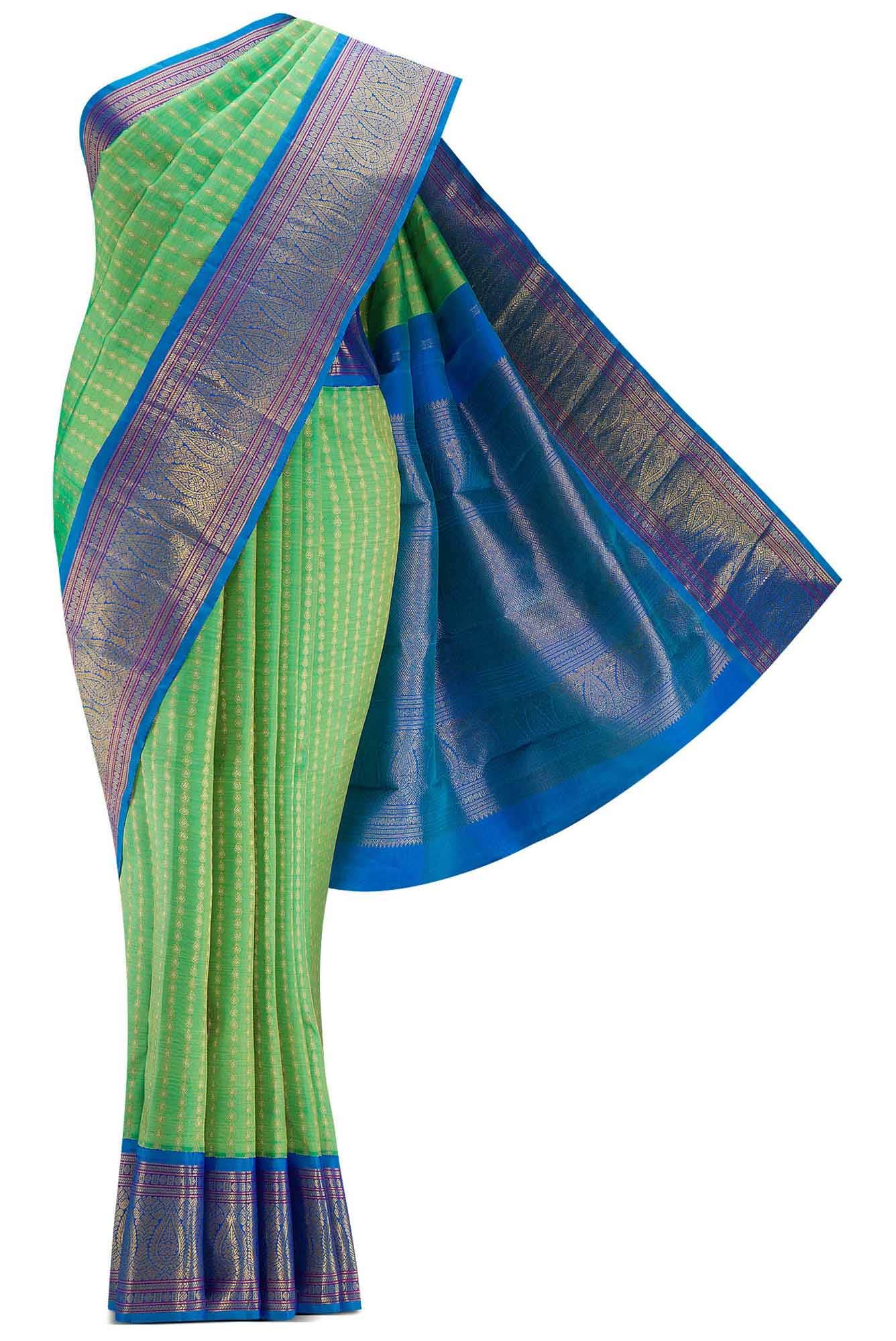Pure Silk Pure Zari Sea Green Dual Tone Kanchipuram Saree