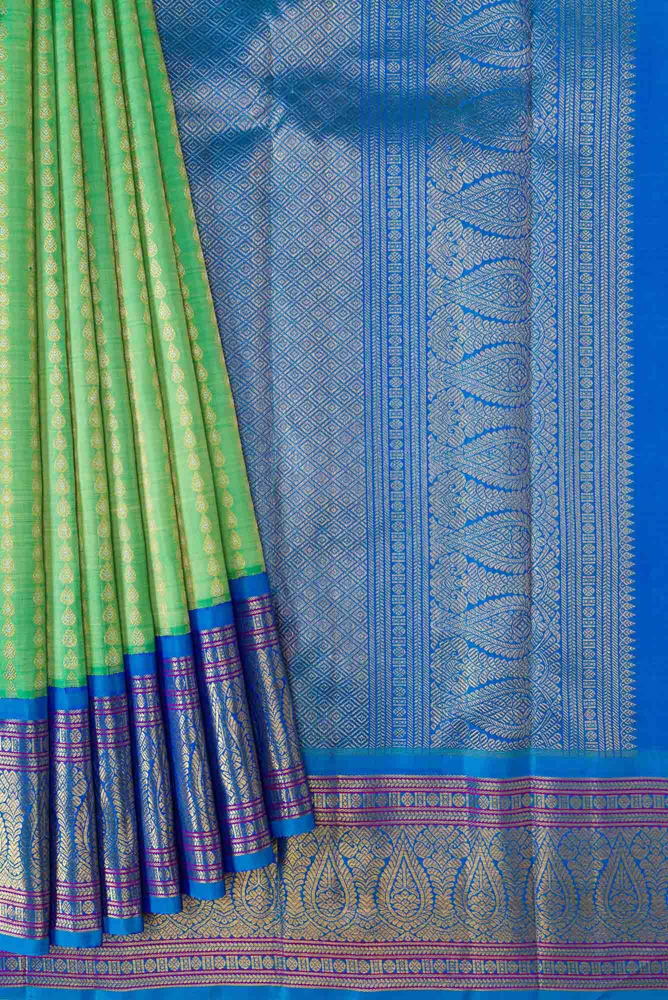 Pure Silk Pure Zari Sea Green Dual Tone Kanchipuram Saree