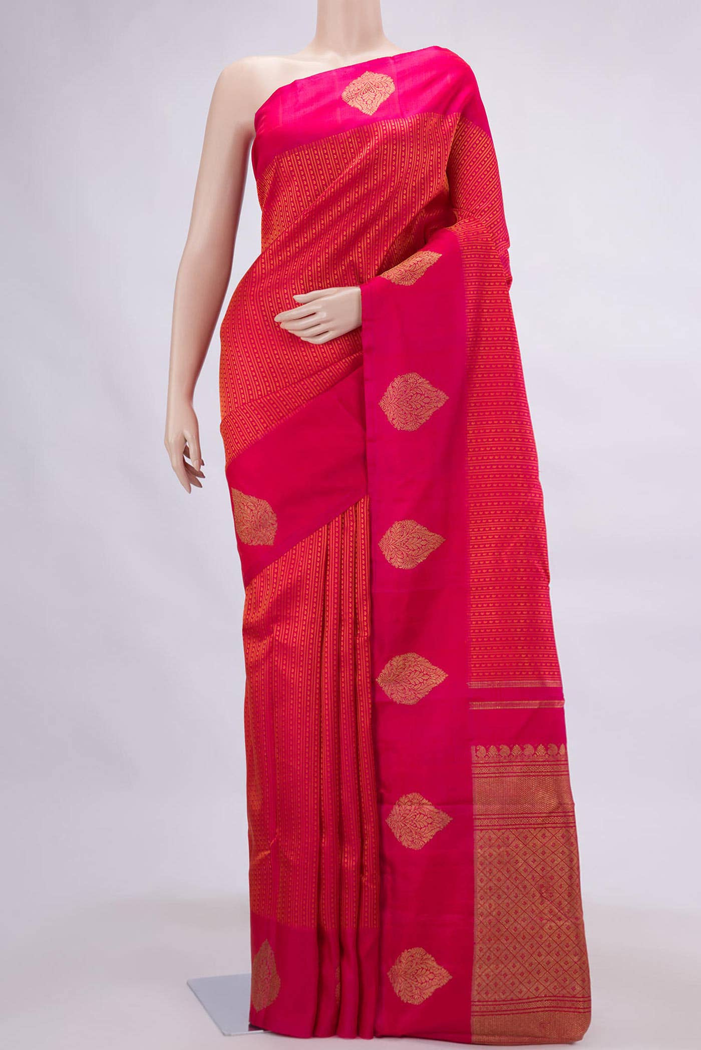 Pure Silk Pure Zari Pink Dual Tone Kanchipuram Saree