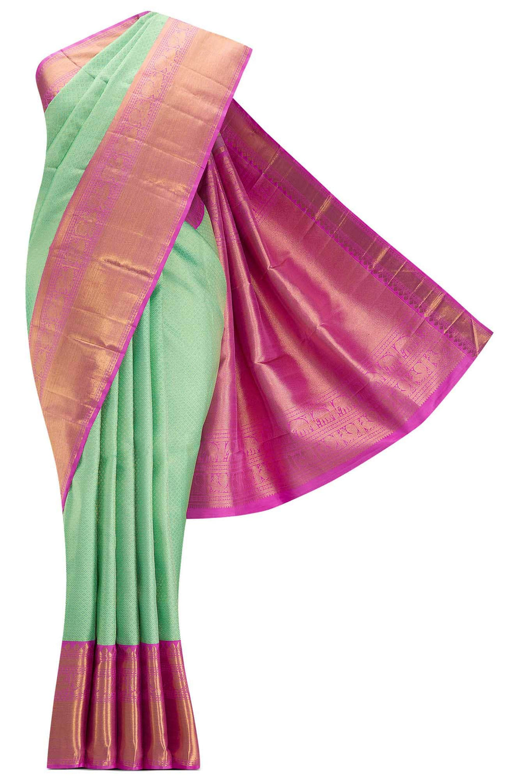 Pure Silk Pure Zari Sea Green Dual Tone Kanchipuram Saree