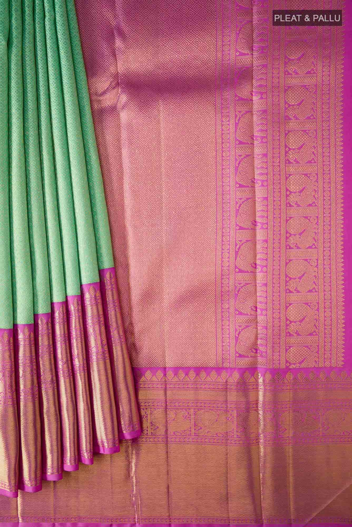 Pure Silk Pure Zari Sea Green Dual Tone Kanchipuram Saree
