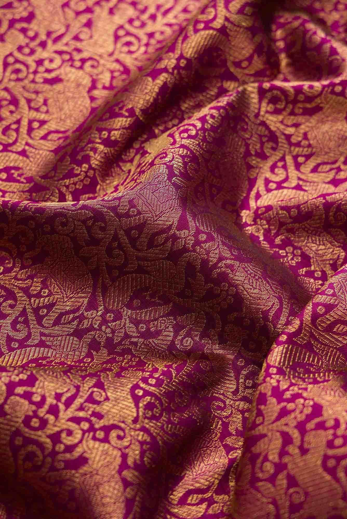 Pure Silk Pure Zari Magenta Dual Tone Kanchipuram Saree
