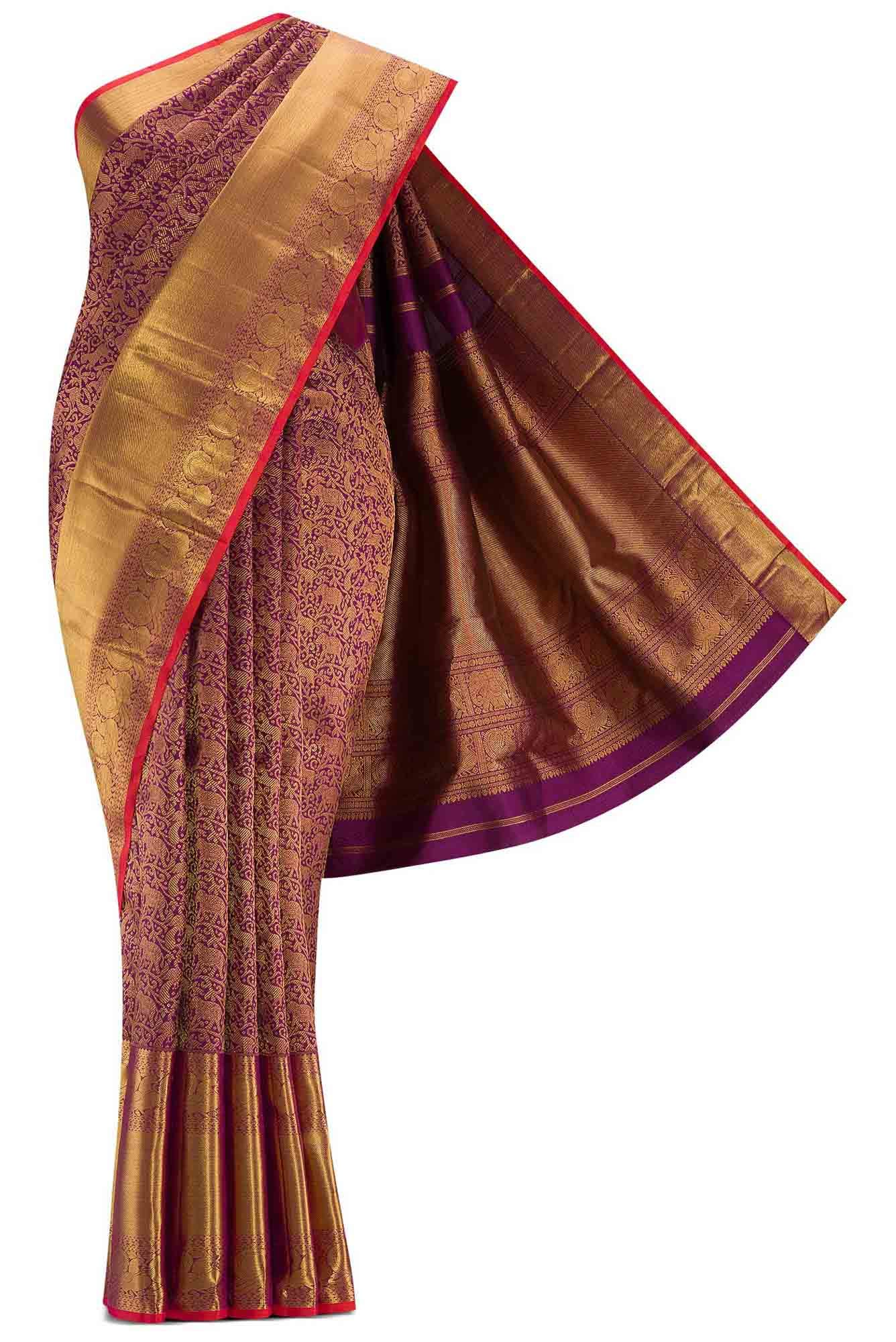 Pure Silk Pure Zari Magenta Dual Tone Kanchipuram Saree