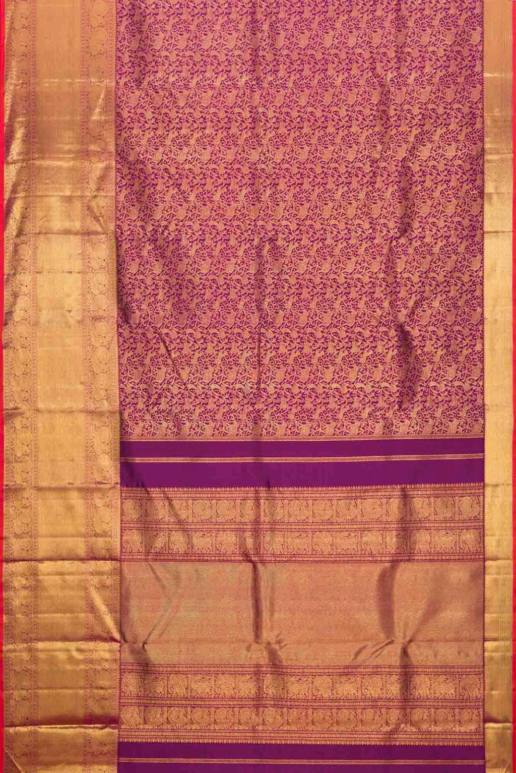 Pure Silk Pure Zari Magenta Dual Tone Kanchipuram Saree