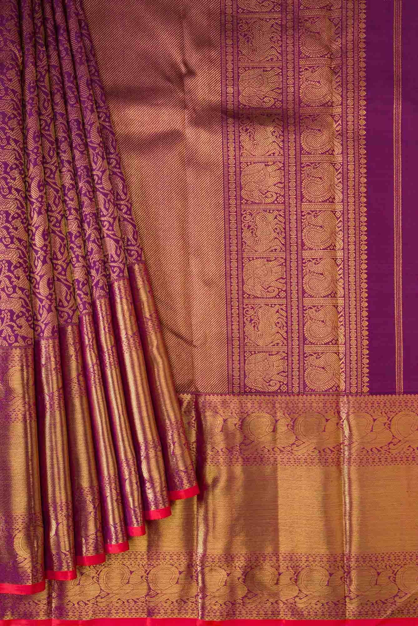 Pure Silk Pure Zari Magenta Dual Tone Kanchipuram Saree