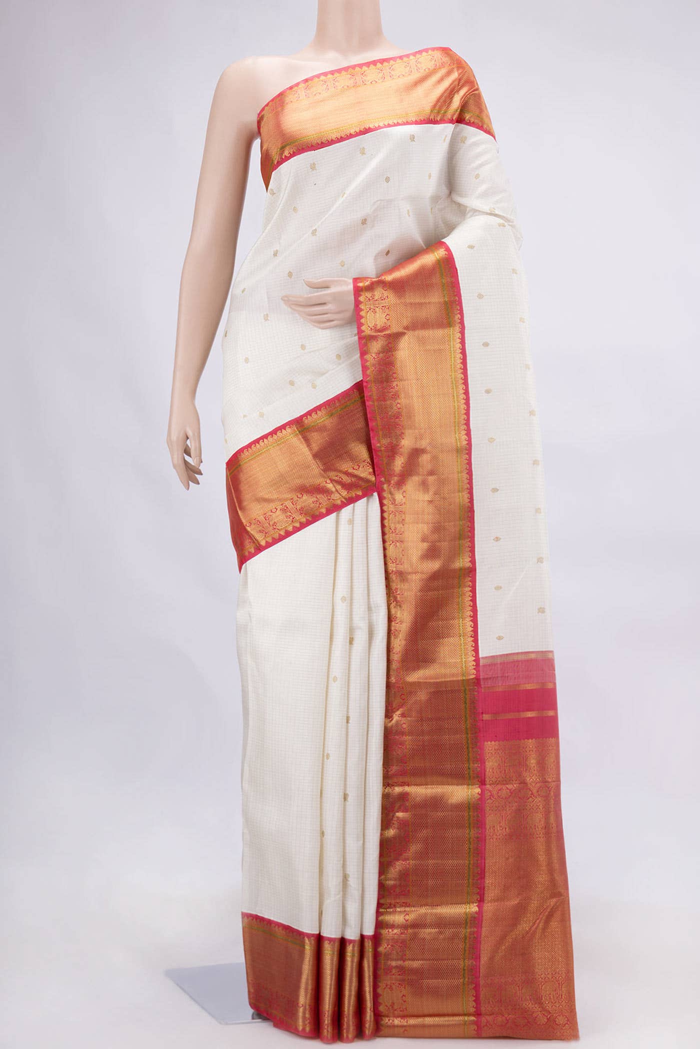 Pure Silk Pure Zari Off White Dual Tone Kanchipuram Saree