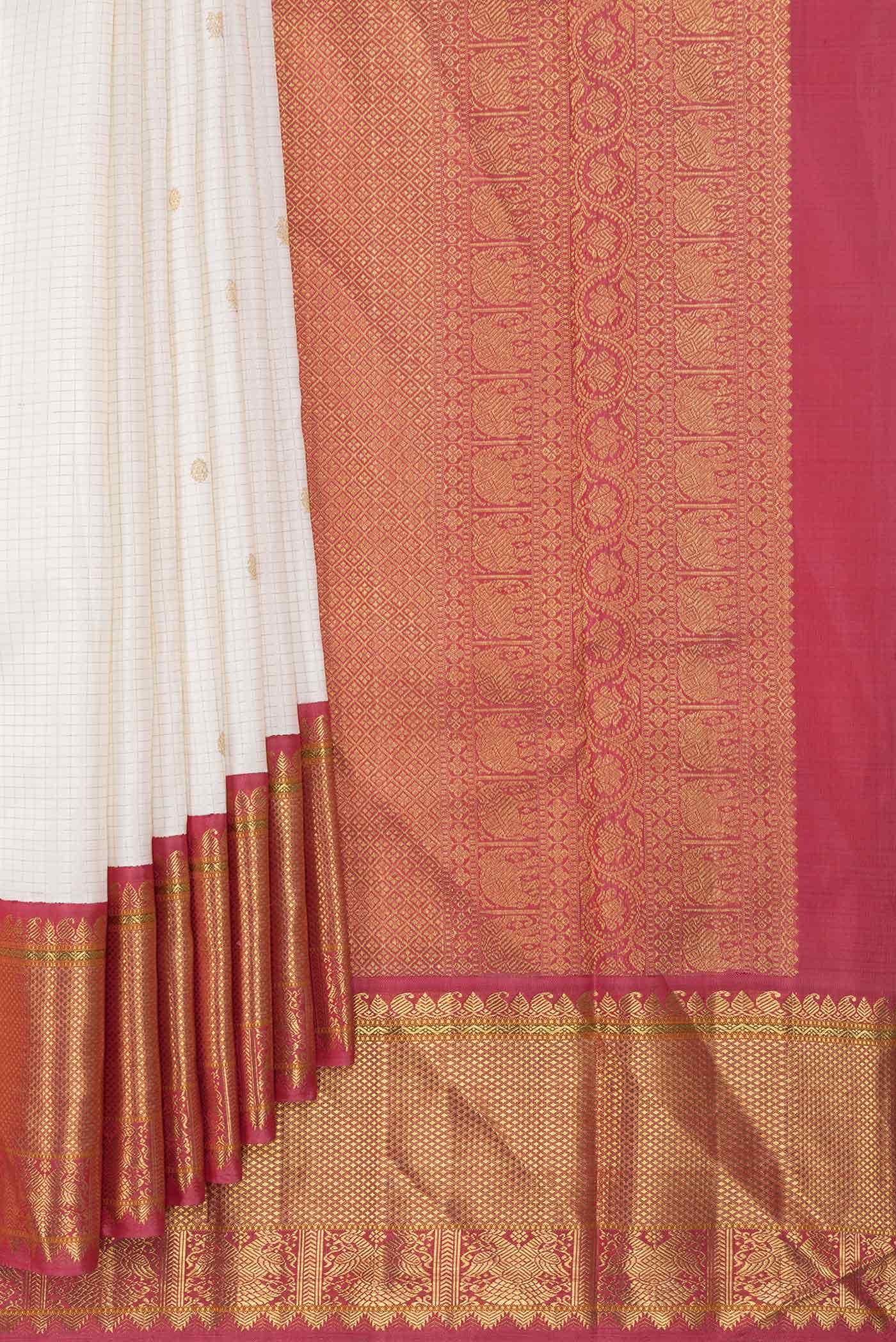 Pure Silk Pure Zari Off White Dual Tone Kanchipuram Saree