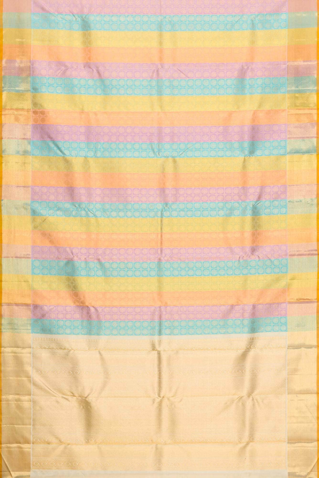 Sandal|Peach|Blue and Pista Green Dual Tone Kanchipuram Silk Saree