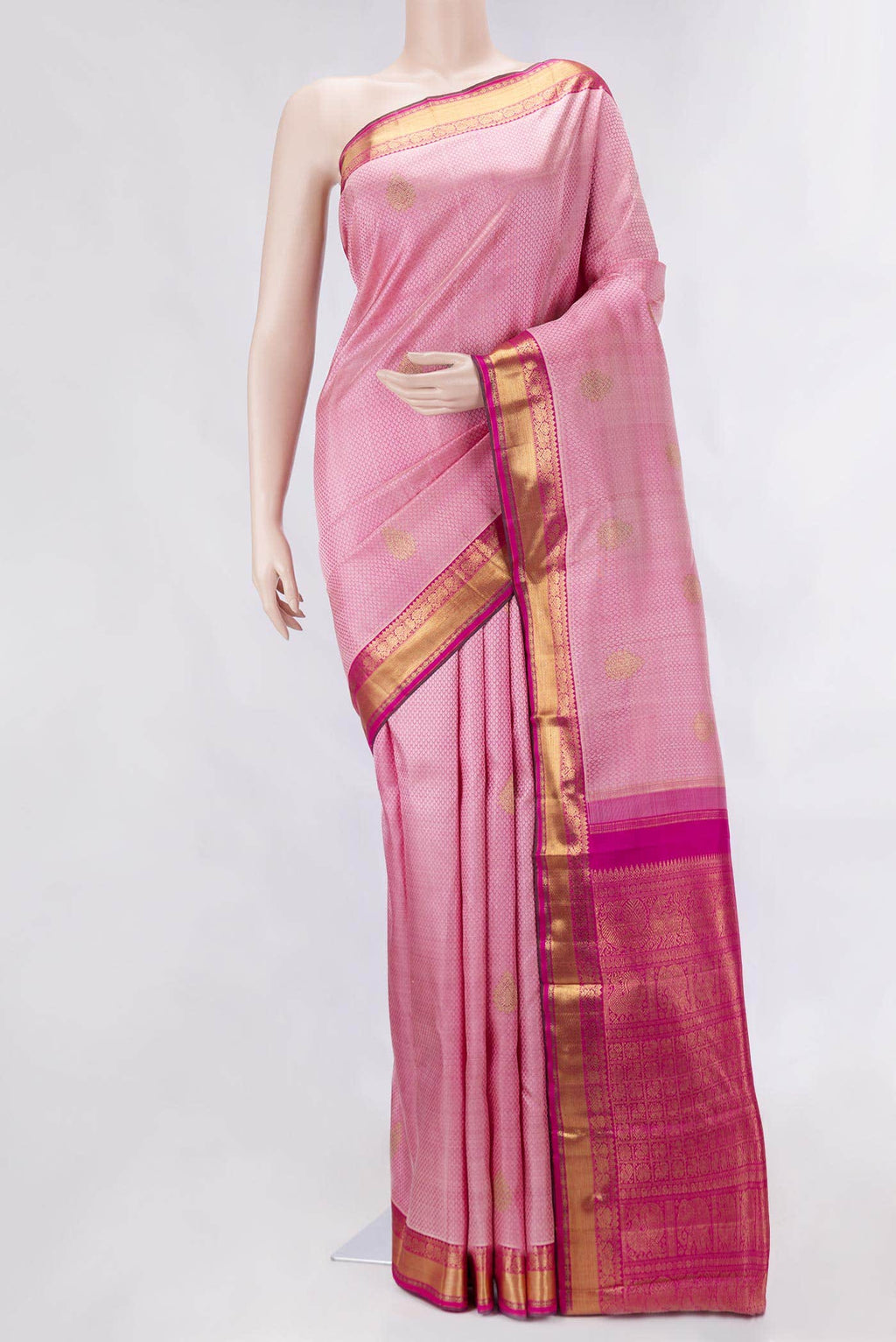 Pure Silk Pure Zari Pink Dual Tone Kanchipuram Saree