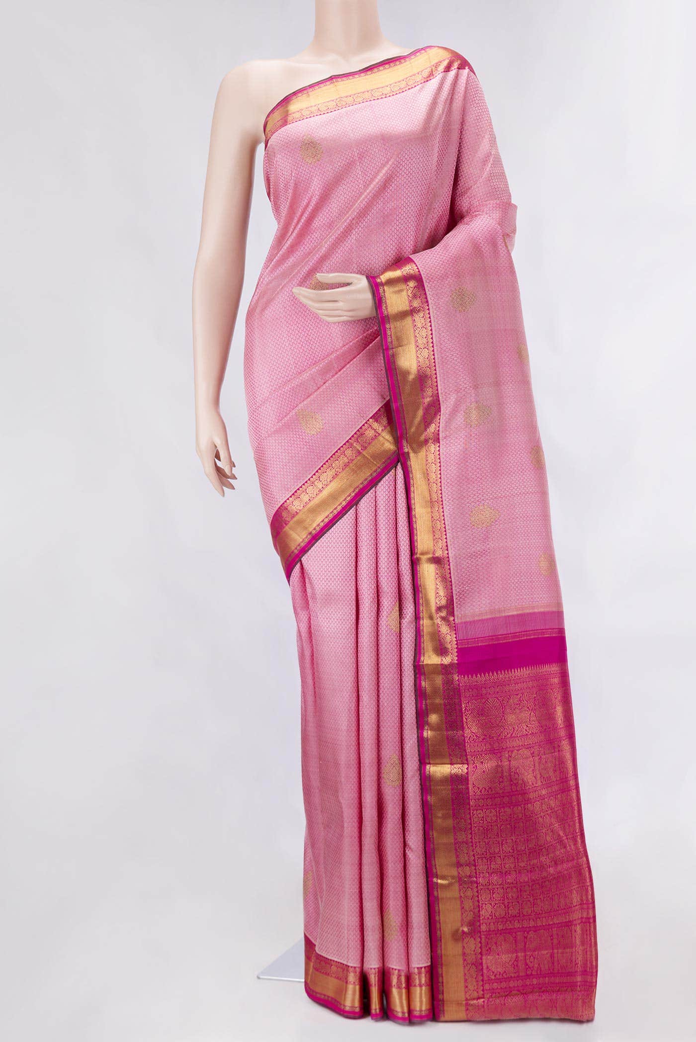 Pure Silk Pure Zari Pink Dual Tone Kanchipuram Saree