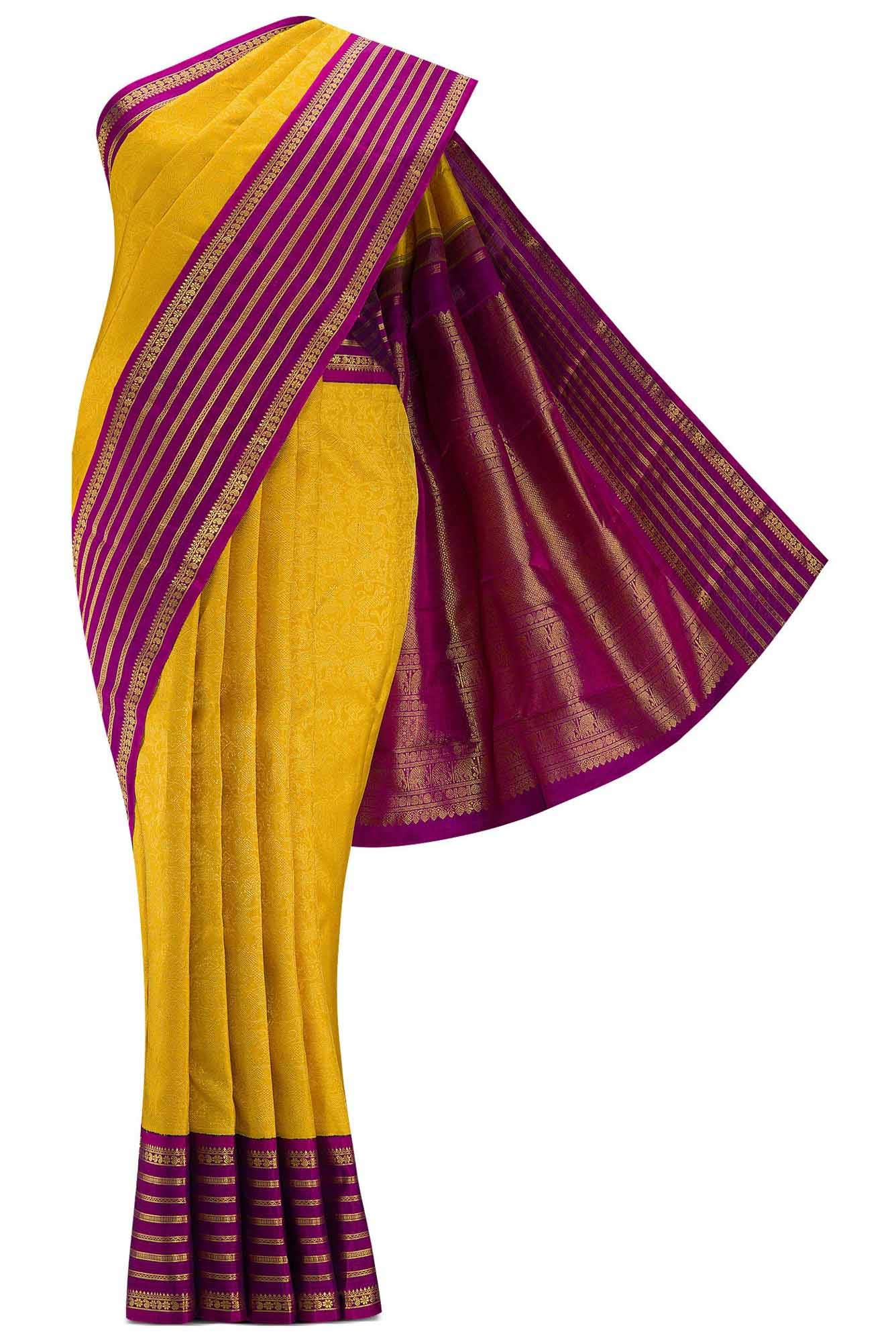 Pure Silk Pure Zari Mustard Dual Tone Kanchipuram Saree