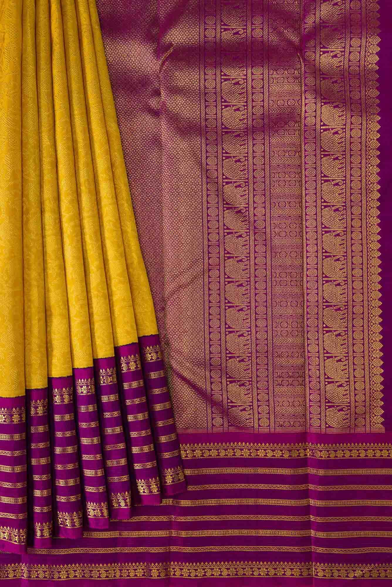 Pure Silk Pure Zari Mustard Dual Tone Kanchipuram Saree
