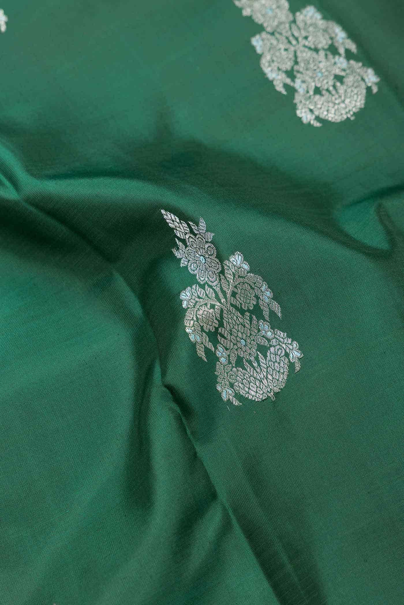 Pure Silk Pure Zari Bottle Green Dual Tone Kanchipuram Saree