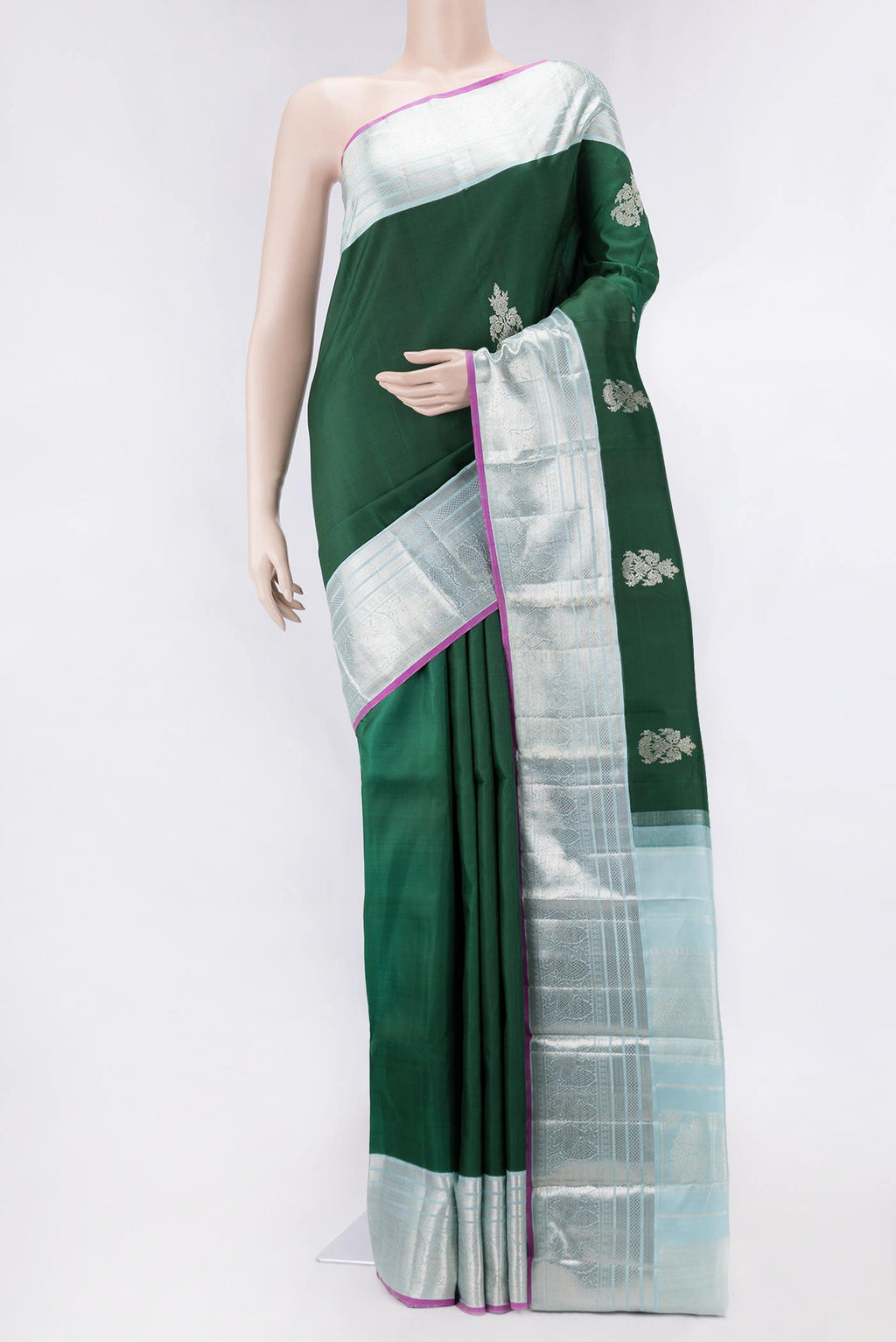 Pure Silk Pure Zari Bottle Green Dual Tone Kanchipuram Saree