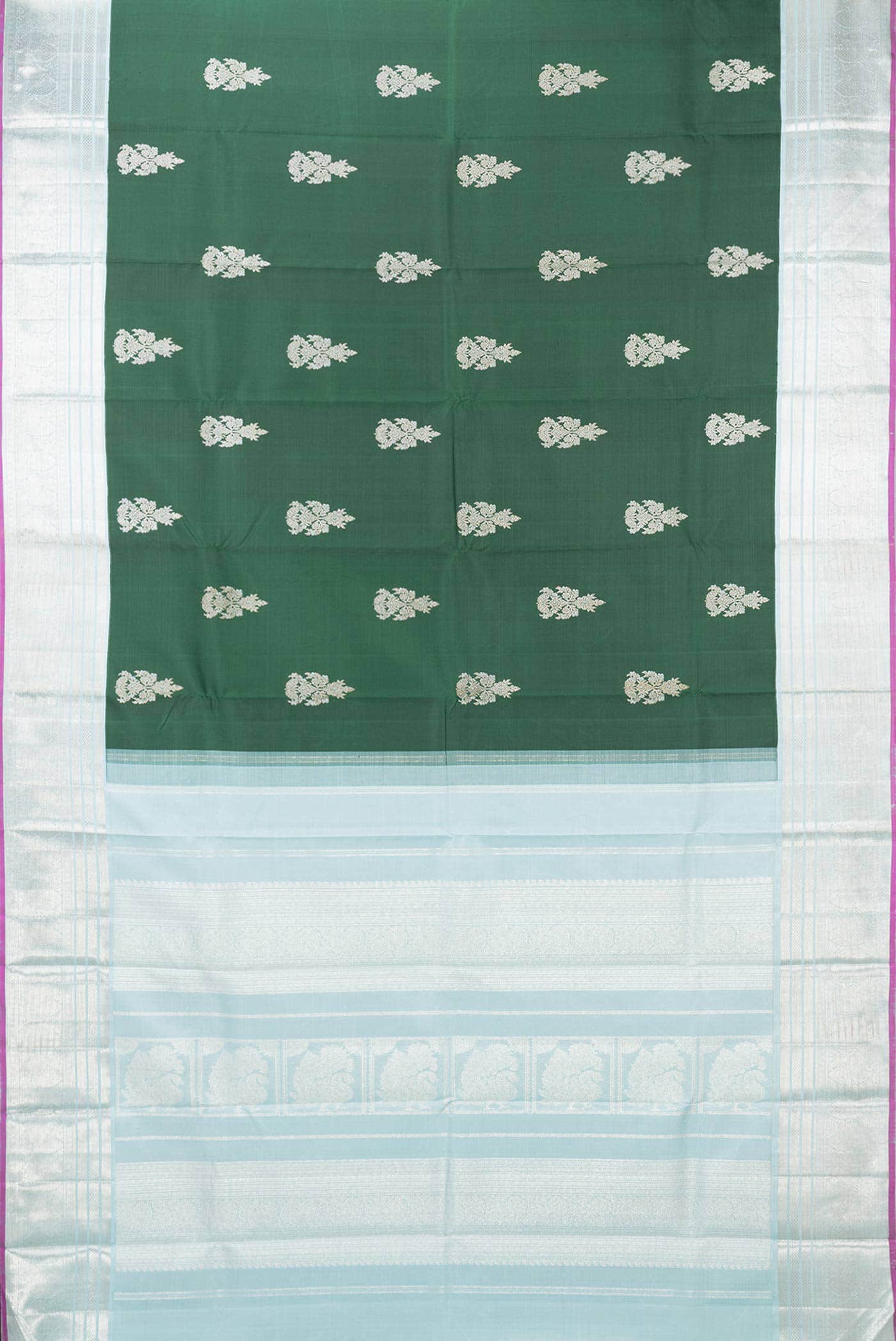 Pure Silk Pure Zari Bottle Green Dual Tone Kanchipuram Saree