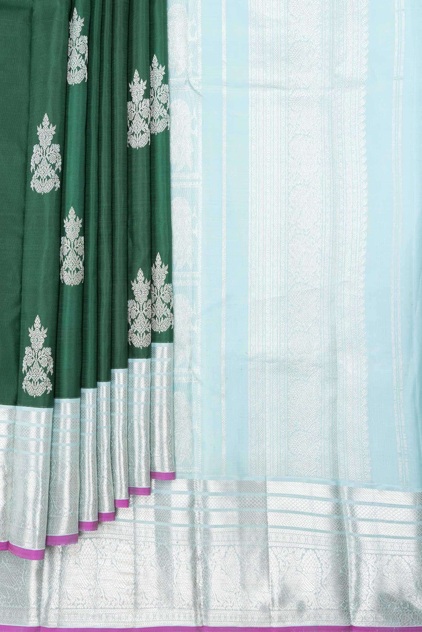 Pure Silk Pure Zari Bottle Green Dual Tone Kanchipuram Saree