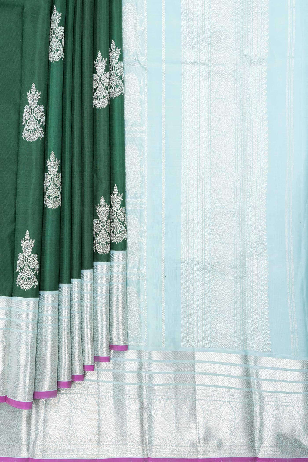 Pure Silk Pure Zari Bottle Green Dual Tone Kanchipuram Saree