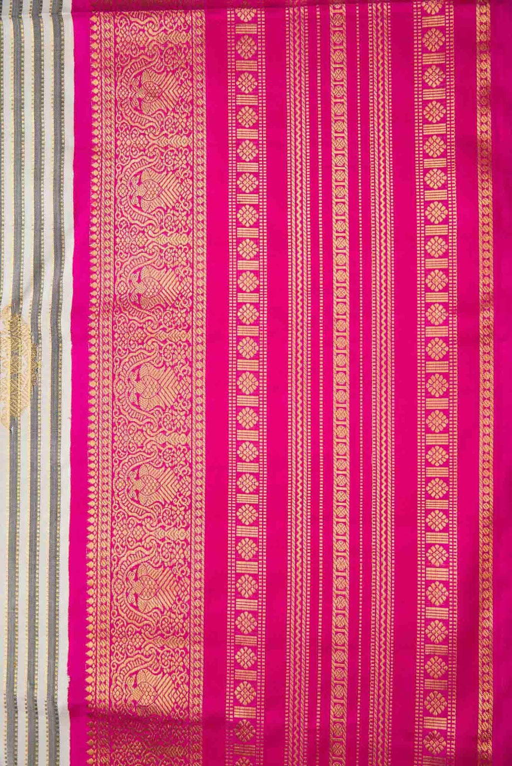 Pure Silk Pure Zari Off White and Grey Dual Tone Kanchipuram Saree