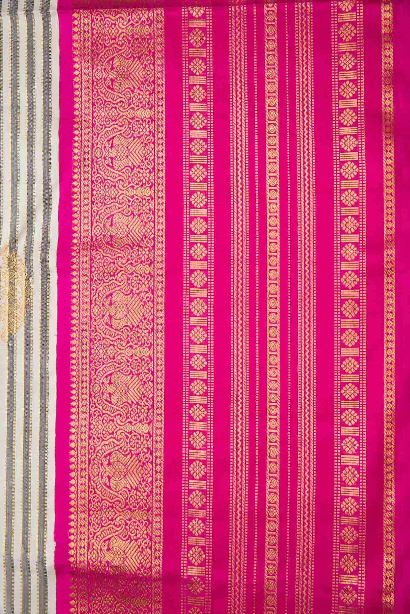 Pure Silk Pure Zari Off White and Grey Dual Tone Kanchipuram Saree